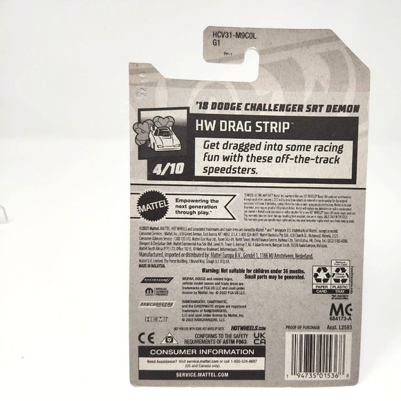 Hot wheels '18 Dodge Challenger SRT Demon #198 2022 HW Drag Strip Mattel (gz) - Picture 3 of 7